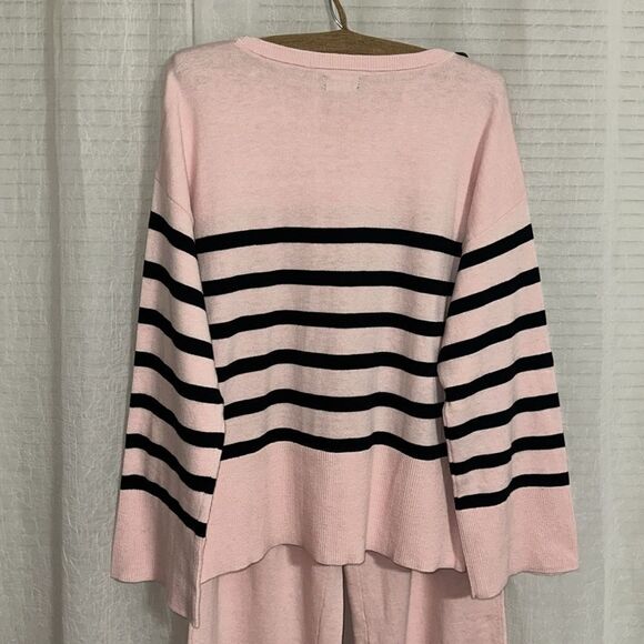 kate spade LβPink Black Stripe Crewneck Knit Long Sleeve Pant Lounge PJ Outfit - Picture 11 of 17